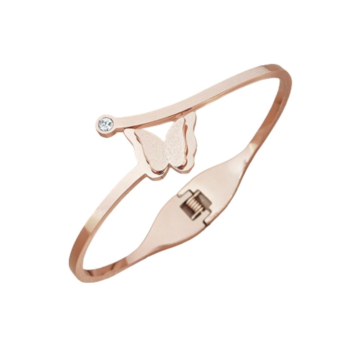 Bratara Dama, Model Fluture 2, Otel inoxidabil, Placat cu aur, Culoare Rose Gold