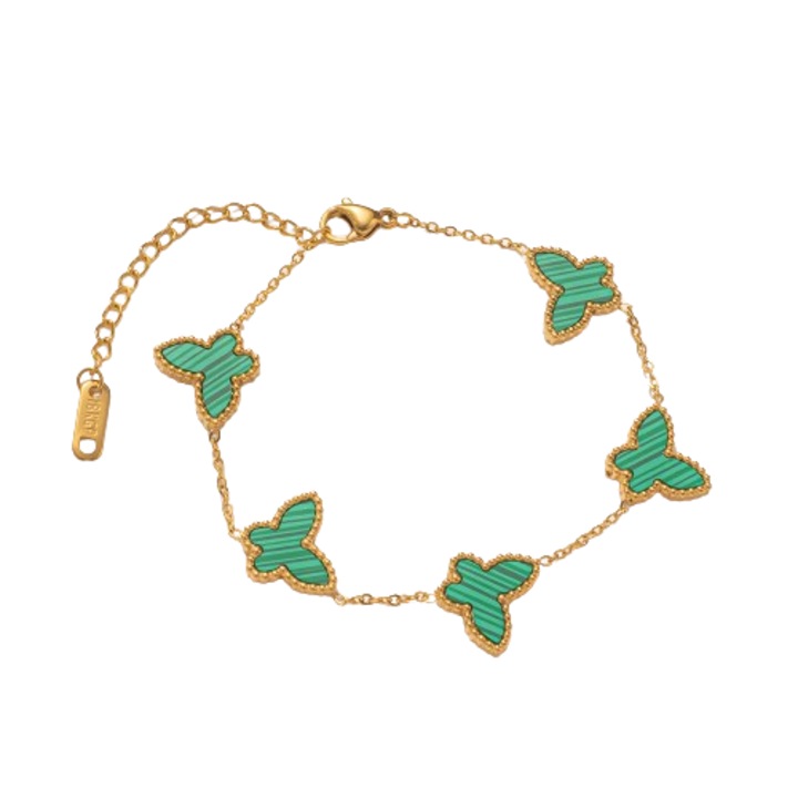 Bratara Dama, Model Fluturi Verzi, Otel inoxidabil, Placat cu aur, Culoare Gold