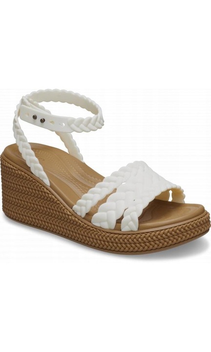 Sandale Pe Koturnie Femei, Crocs, Brooklyn Woven Ankle Strap 209994 Wedge, Alb, Alb