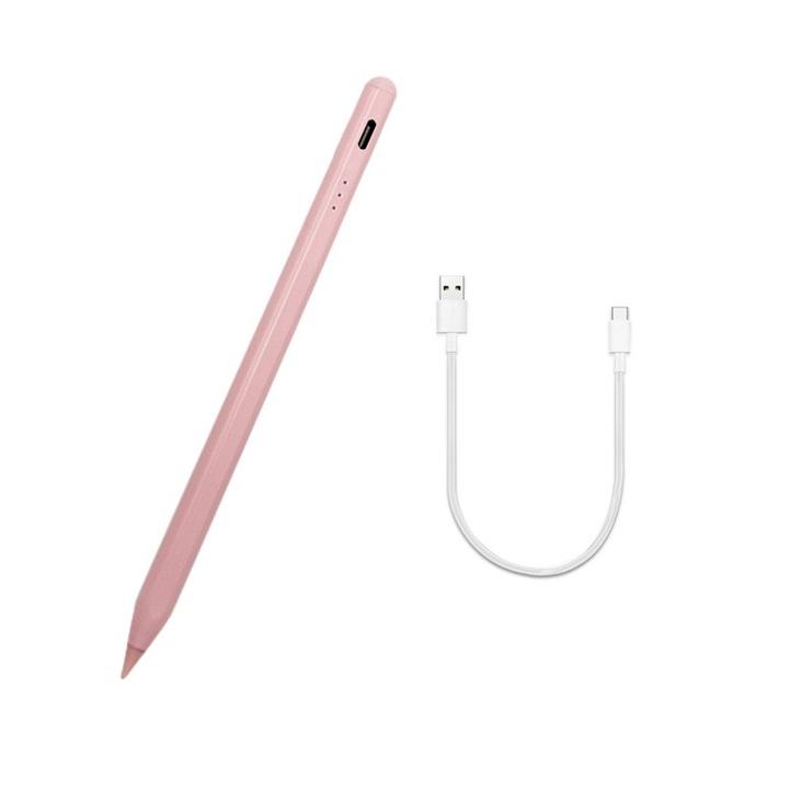 Univerzális Stylus toll, Windows Android IOS-hez, Tablet Pen iPad Apple/Xiaomi/Samsung/Huawei, érintés vezérlés, Mágneses ceruza, USB-C, Karcolásgátló POM toll, Rózsaszín