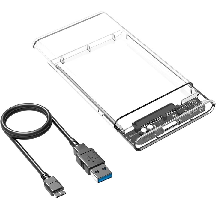 Калъф за твърд диск, UASP Acceleration, USB 3.0, SATA III, 2,5 инча, прозрачен