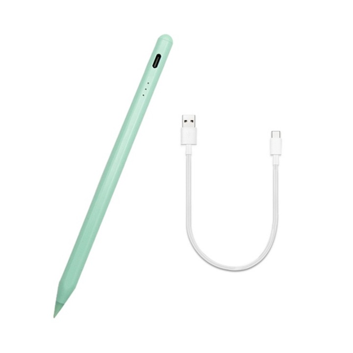 Univerzális Stylus Pen, Windows Android IOS rendszerhez, Tablet Pen iPad Apple/Xiaomi/Samsung/Huawei készülékhez, Touch Control, No Lag, Mágneses ceruza, USB-C, Karcolásgátló POM tollak, Zöld