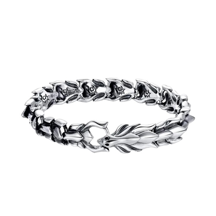 Bratara barbati, design dragon, inox, argintiu, 1.18x20cm