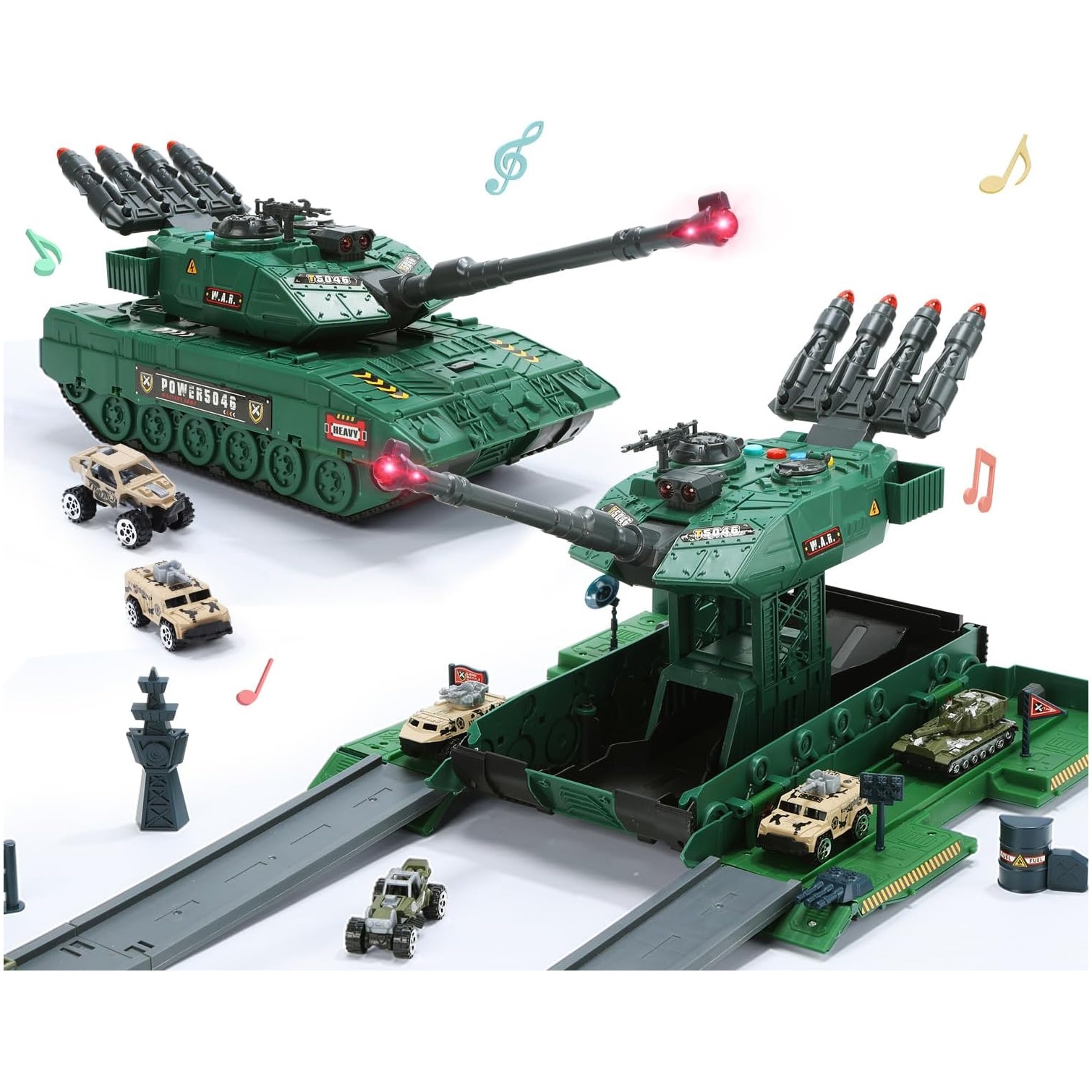 Set de joaca Mappy Tancul Transformabil cu 6 vehicule militare, lumini si sunete