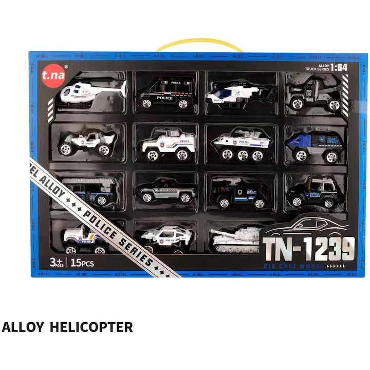 Set de joaca Mappy cu 15 vehicule politie, metalice