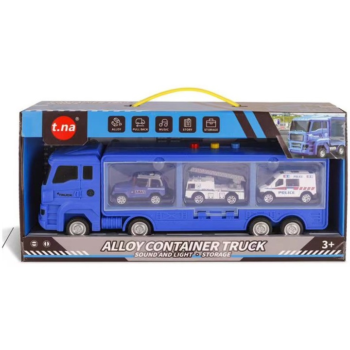 Set de joaca Mappy Camionul cu 3 masinute metalice politie, lumini si sunete