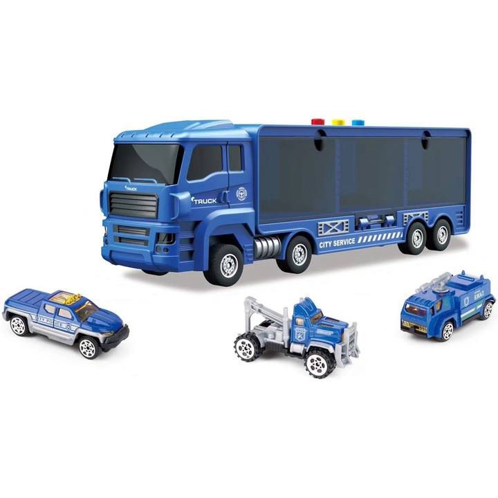Комплект за игра Mappy Camionul с 3 метални полицейски коли, Светлини и звуци