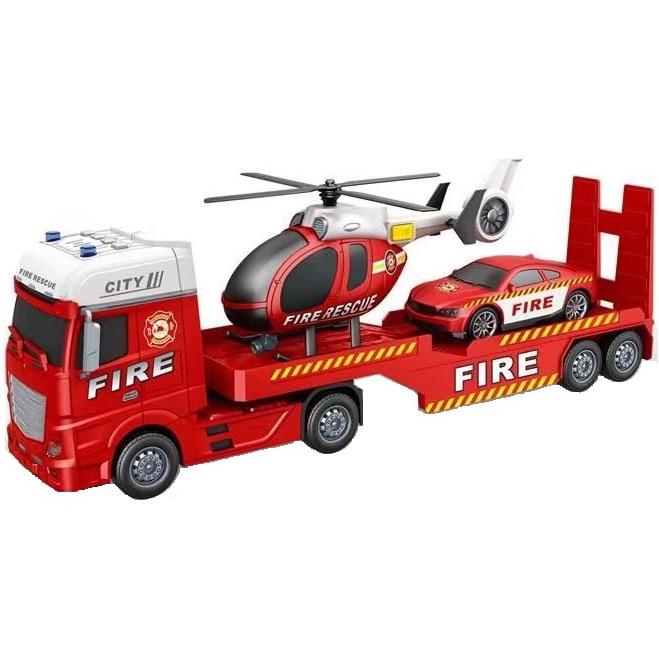 Set de joaca Mappy Fire Rescue - Camionul cu Masinuta si Elicopter, cu lumini si sunete, scara 1:12
