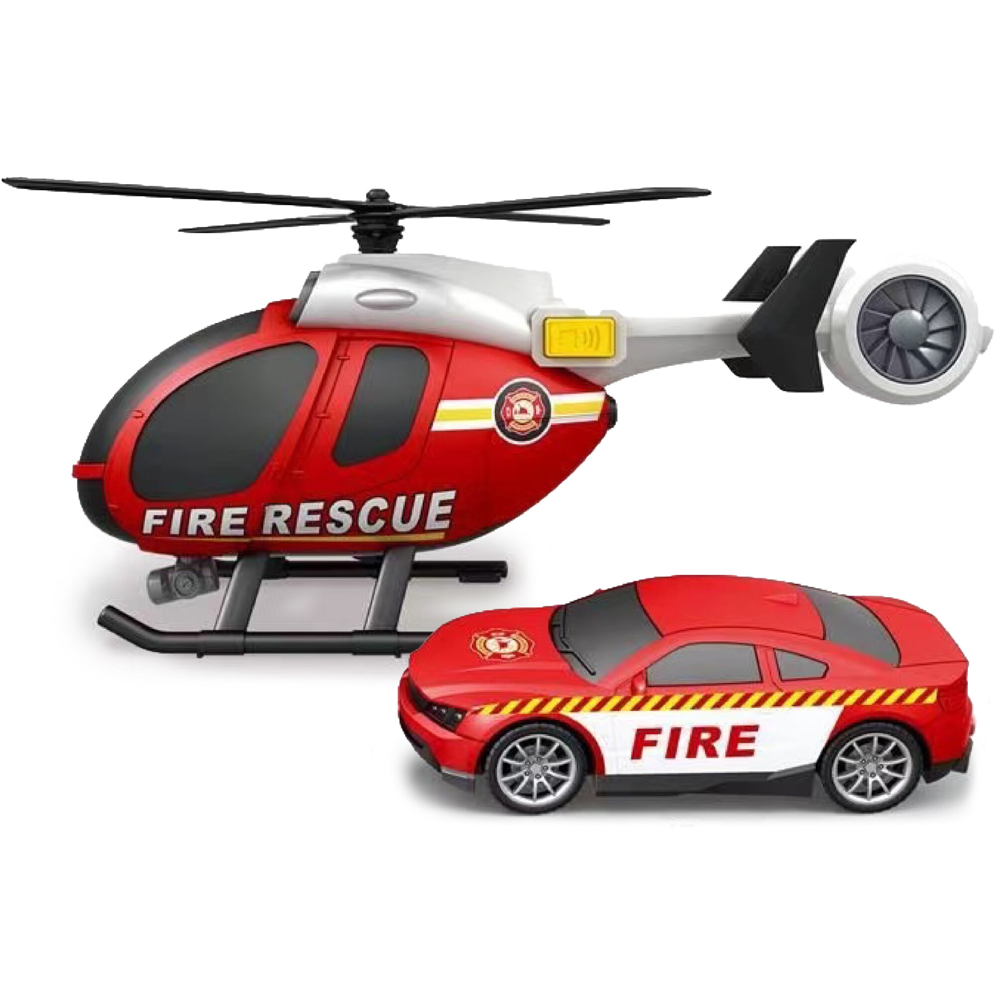 Set de joaca Mappy - City Fire, masinuta cu elicopter, cu lumini si sunete, scara 1:14