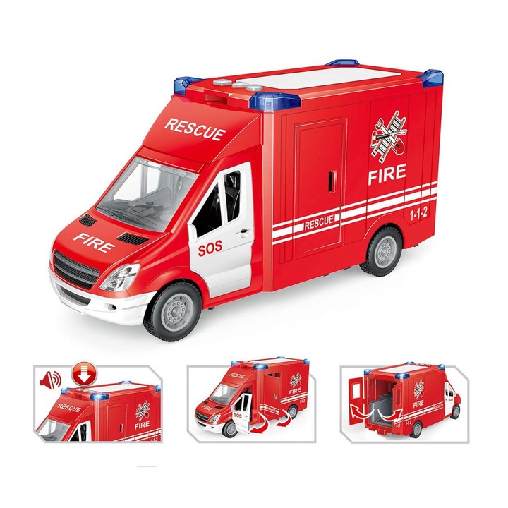 Masina Mappy Fire Engine, cu lumini si sunete, scara 1:14, rosu