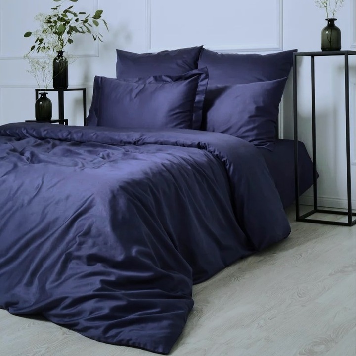 Чаршаф Kotonia Home Hotel - 220x240 см, 100% памук, Damascus DeLux Saten, морско синьо