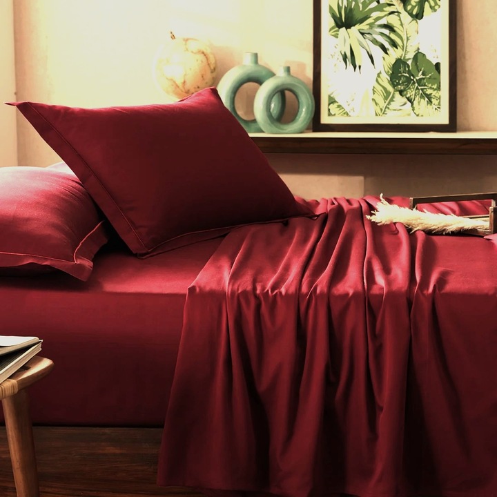 Kotonia Home Hotel King Size спално бельо, 100% памук, Damascus DeLux Saten, бордо