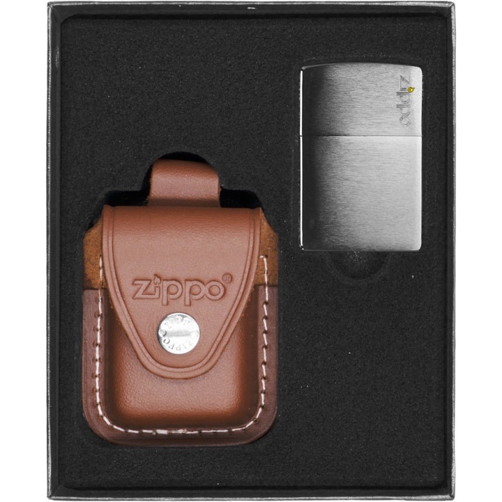 Set Bricheta Zippo, Etui Piele Maro, Windproof, Metal, in Cutie Cadou