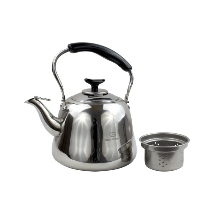 Чайник със цедка Elekom EK-4904, 2 литра, Корпус от неръждаема стомана