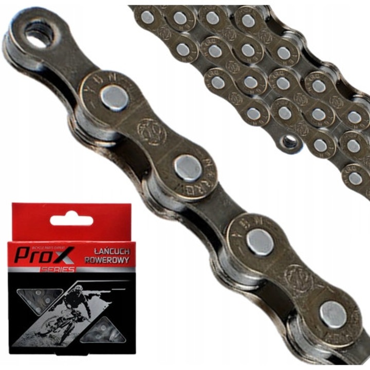 Велосипедна верига, Prox, S50, 7-8 скорости, 116 звена, съвместима с вериги Shimano/SRAM Group, с конектори, за MTB велосипед, кафяв