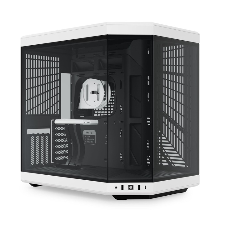 Калъф HYTE Y70, Dual Chamber, Mid-Tower, ATX, Side/front Secure Glass, PCIe riser включен, черно/бяло