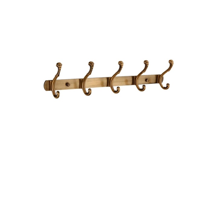 Akasztó 5 kampóval, vintage, fém, antik arany