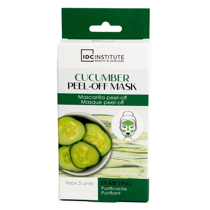 Set 3 Masti faciale cu extract de castravete peel-off IDC Institute 90103, 8 g