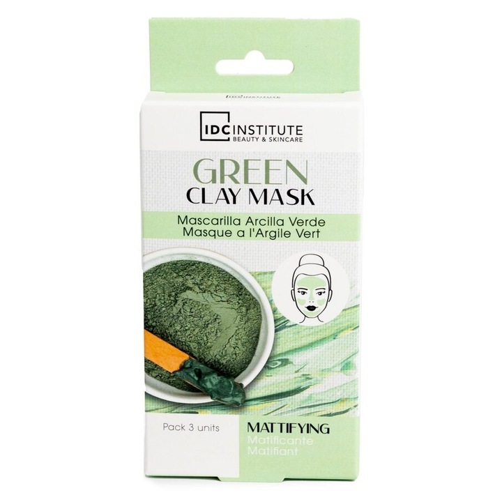Set 3 Masti faciale matifiante cu argila verde IDC Institute 90105, 3x7 g