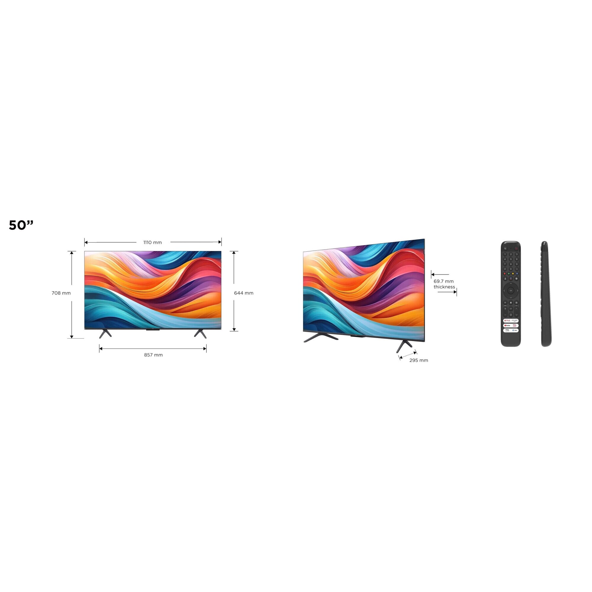 Televizor Smart TCL 50T7B, 126 cm, 4K UHD, QLED, HDR, Seria T7B, Clasa F