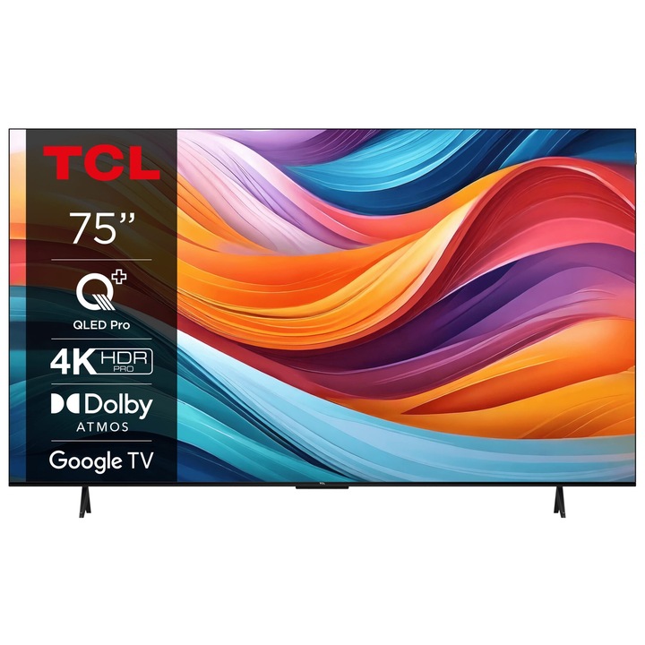 Телевизор TCL QLED 75T7B, 189 см, Smart Google TV, 4K Ultra HD, клас F
