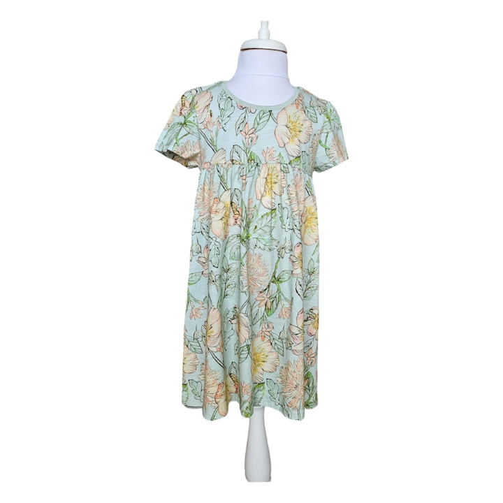 Rochie cu maneca scurta, verde, 7 ani, 122 cm