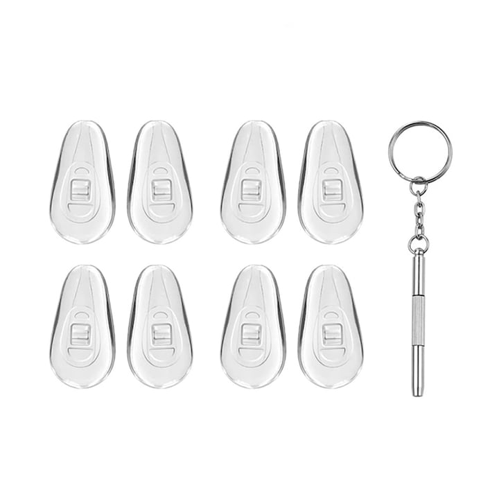 Kit de reparatie ochelari cu surubelnita si 4 perechi pernite nazale Techsuit [Pack] Glasses Screwdriver with 4 Silicone Nose Pads (ST1) from Metal 6 x 0.5cm Silver