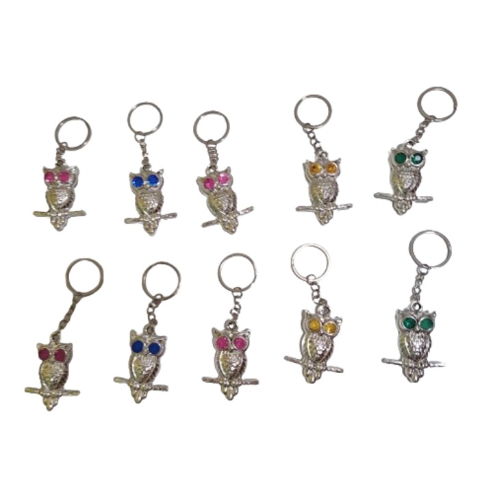 Breloc chei cu bufnita colorata, model culoare aleatorie