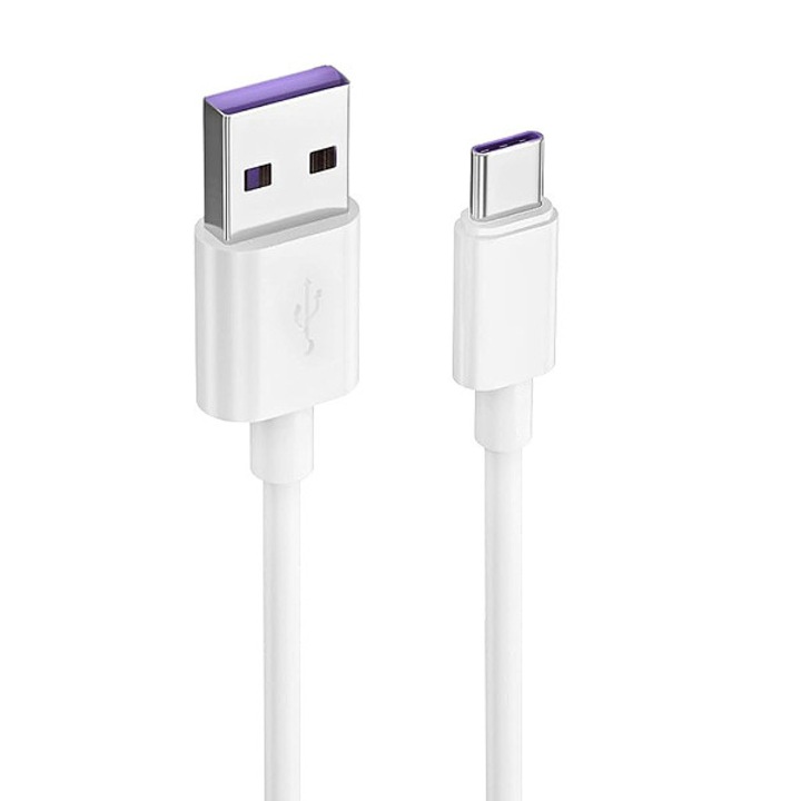 Adatkábel és gyorstöltés SuperCharge 55W, Huawei, Samsung, Xiaomi, Oppo, USB-USB-C, 30 cm, fehér
