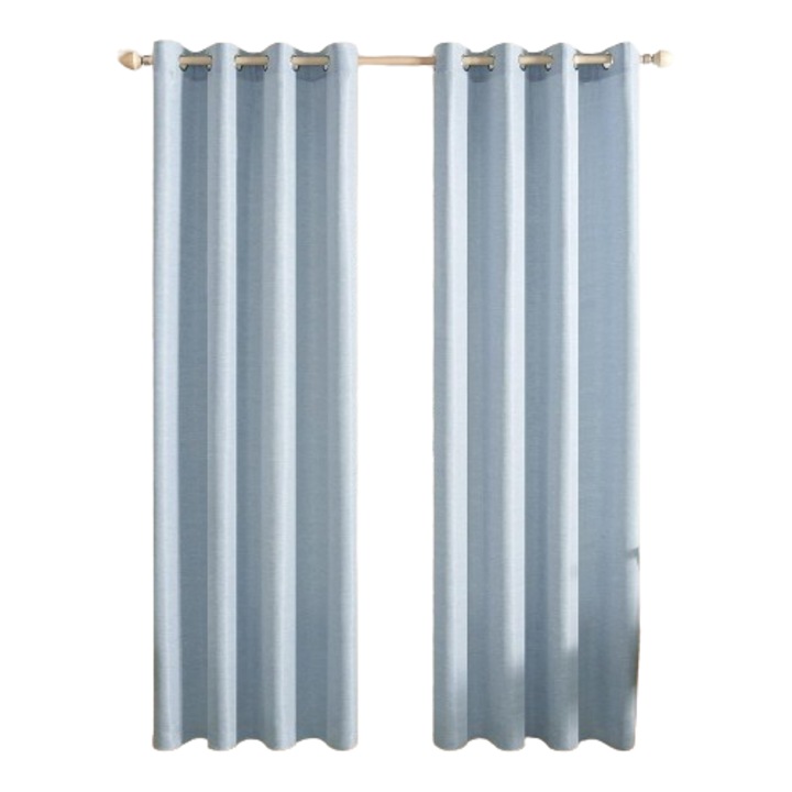 Set de 2 perdele MIULEE, albastru pal, cu textura de in, 135 x 250 cm