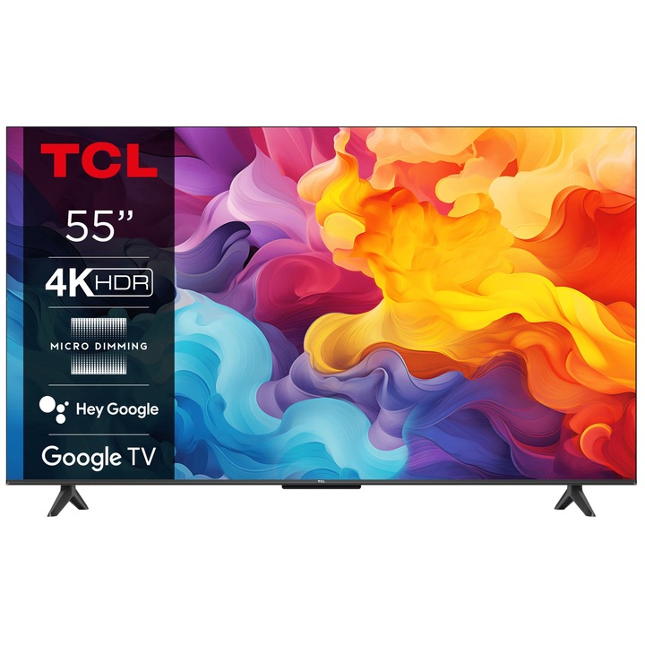 Smart LED TV TCL 55V6B (2024-es tartomány), 4K Ultra HD, 139 cm, fekete/ezüst