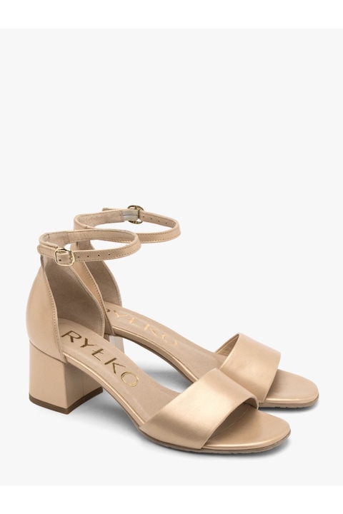 Sandale Dama, RYLKO, Piele Naturala, Golden Beige, 37 EU