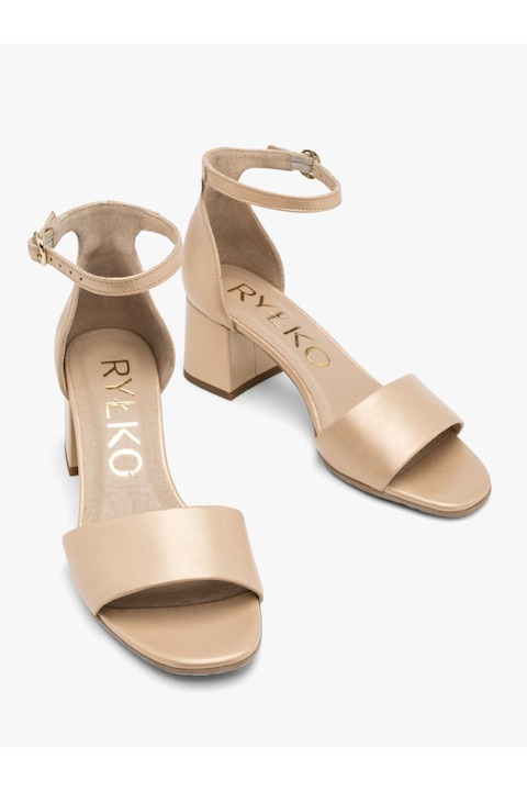 Sandale Dama, RYLKO, Piele Naturala, Golden Beige, 37 EU