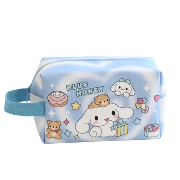 Подходяща чанта за грим и козметика, портфейл, химикал за консумативи, Sanrio Hello Kitty, син модел Cinnamoroll с цип, 21 см