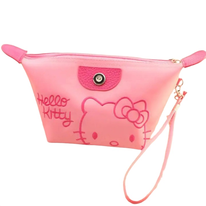 Sanrio Hello Kitty чанта за гримове и козметика, портфейл, писалка за консумативи, розова с цип, 28 см