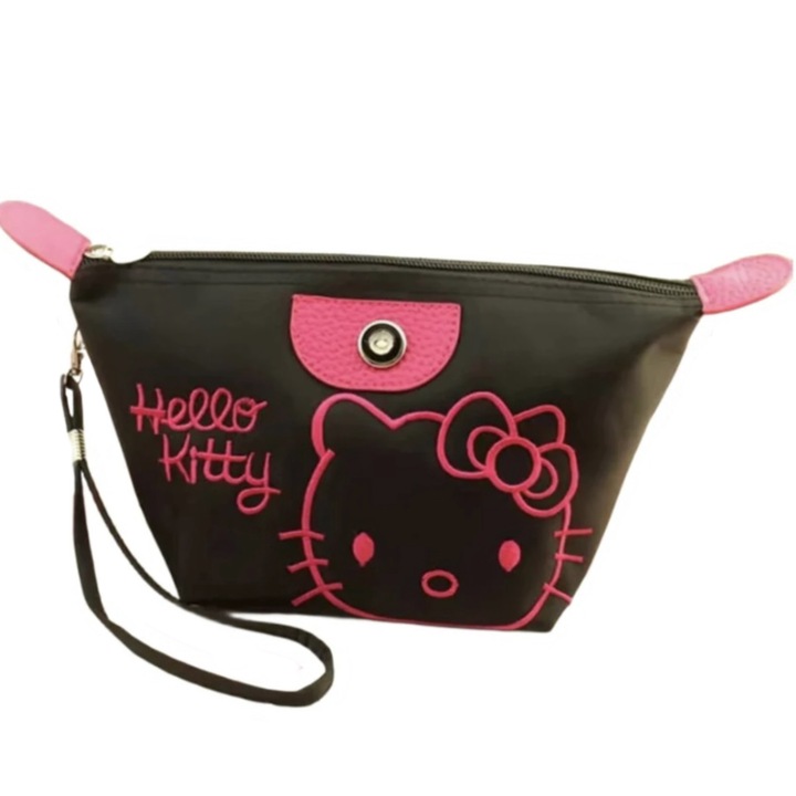 Sanrio Hello Kitty чанта за гримове и козметика, портфейл, писалка за консумативи, черна с цип, 28 см