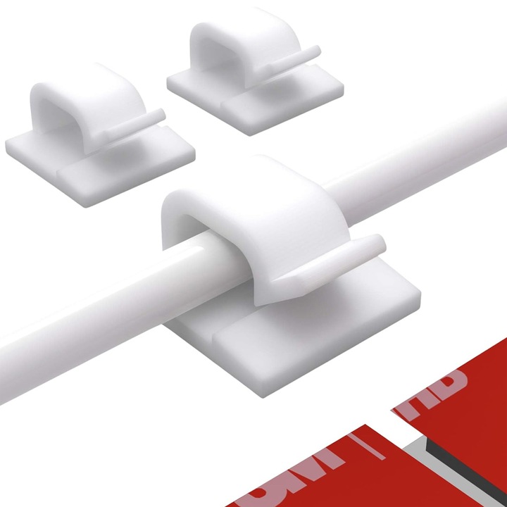 Kábelrögzítő készlet, 60 darabos, ragasztószalaggal, fehér