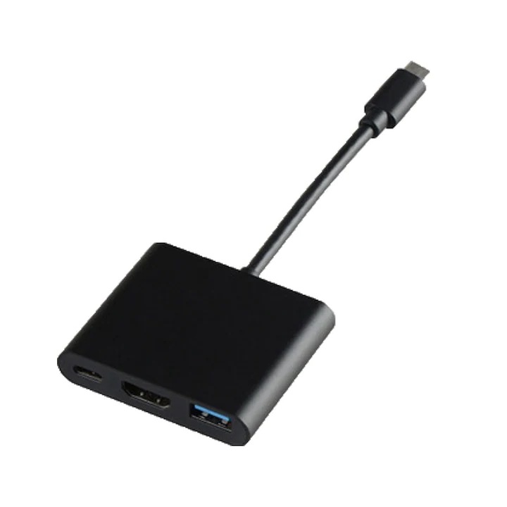 USB C към HDMI адаптер, 4K@60Hz, бързо зареждане PD 100W, USB 3.0 порт, черен