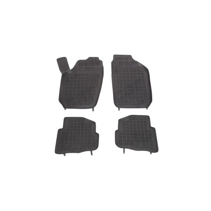 Set covorase auto din cauciuc SEAT IBIZA/CORDOBA (6L), 2002-2008, Skoda FABIA (6Y), 2000-2007, VW POLO (9N/9N3), 2001-2009, presuri tip tavita, negru, polipropilena