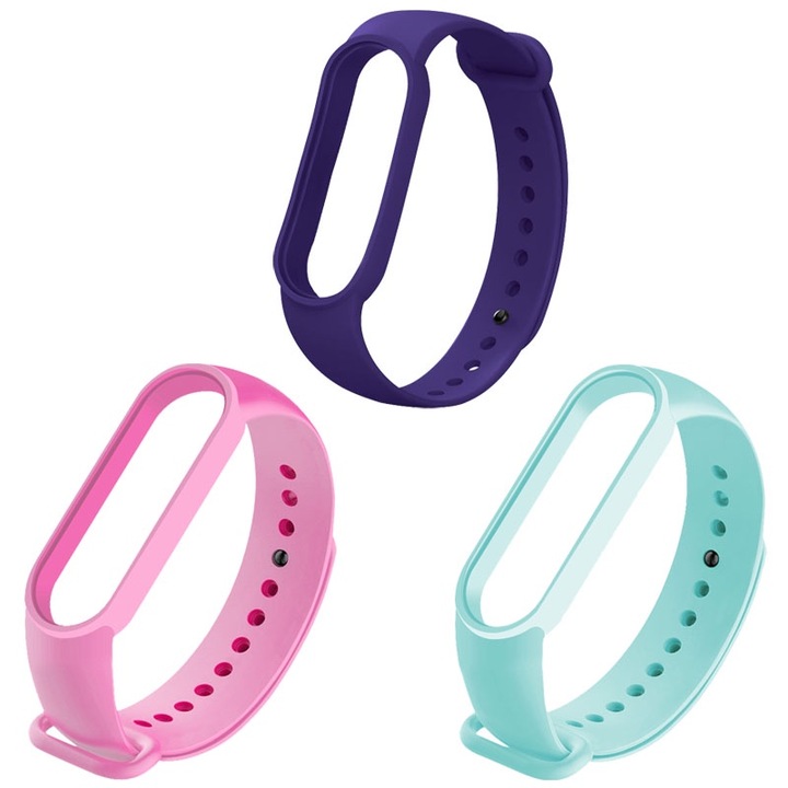 Комплект от 3 каишки, Rqiurpn, съвместими с Xiaomi Mi Band 7/6/5 и Amazfit Band 5, силиконови, регулируеми, многоцветни