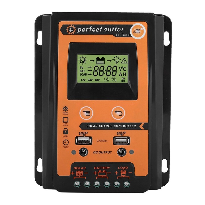 Controler Solar MPPT ISSNW, 50A, 12/24V, LCD, Dual USB, Protectie Suprasarcina, Compensare Temperatura