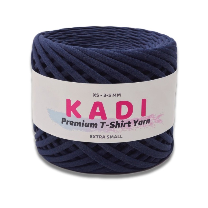 Szalagfonal kötött horgoláshoz és makraméhoz, Kadi Extra Small, 3-5 mm, 110 m, 100% pamut, sötétkék szín