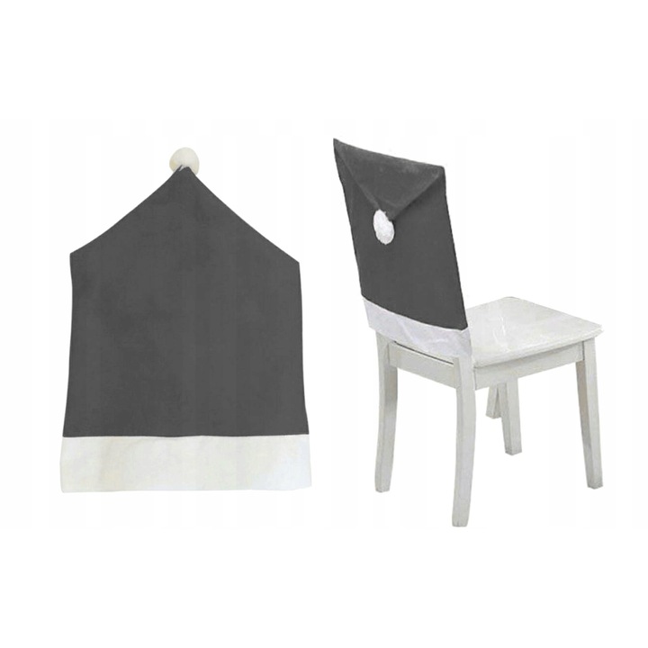 Husa scaun, Model Palarie Mos Craciun, 58 x 49 cm, Gri