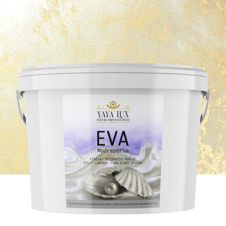 Vopsea decorativa de Lux, Eva Madreperla cu Fulgi de Sticla, Crem, 2.5 L, YaYa Color
