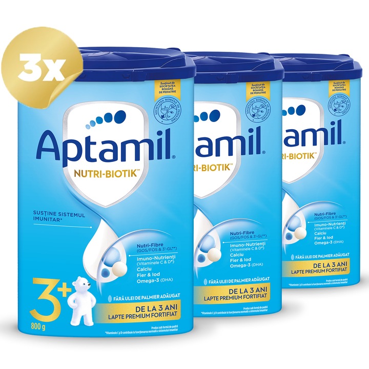 Pachet 3 x Lapte praf Aptamil NUTRI-BIOTIK 3+, 800 g, de la 3 ani, Nutricia