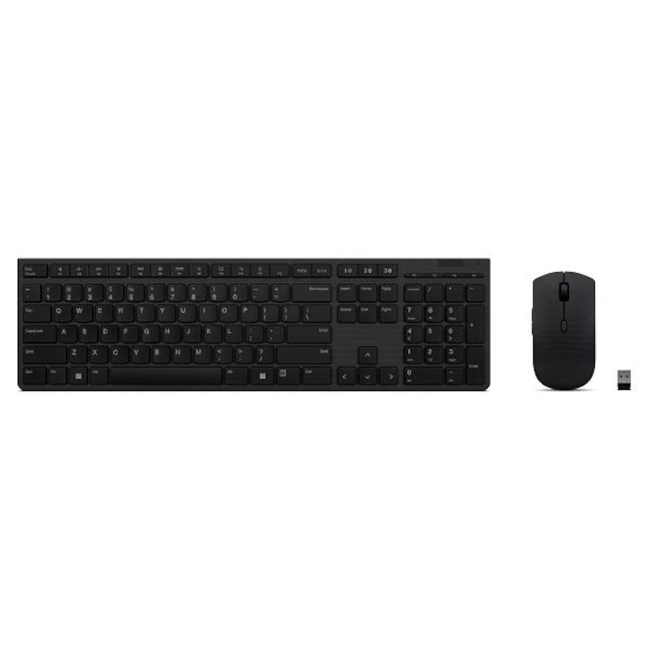Set Tastatura si Mouse Wireless Lenovo Professional, Reincarcabil, Negru