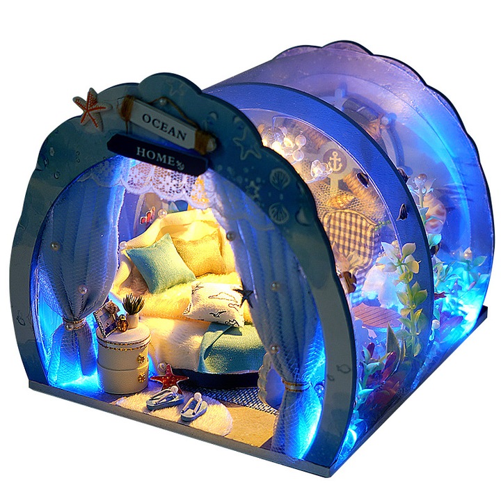 3D пъзели Направи си сам, PMIXO, океанска тема, LED околна светлина, дърво, 22x16.5x7cm