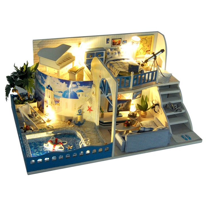 PMIXO 3D puzzle, mediterrán dizájn, LED lámpa, 14,5x20,5x32 cm