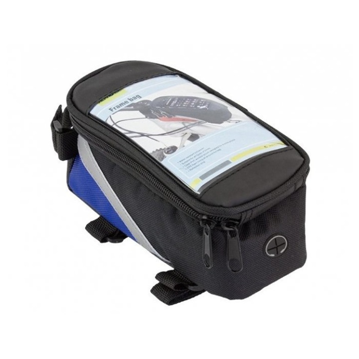 Husa bicicleta PrzydaSie, suport telefon, impermeabila, negru-albastru, 19.5x10x9cm