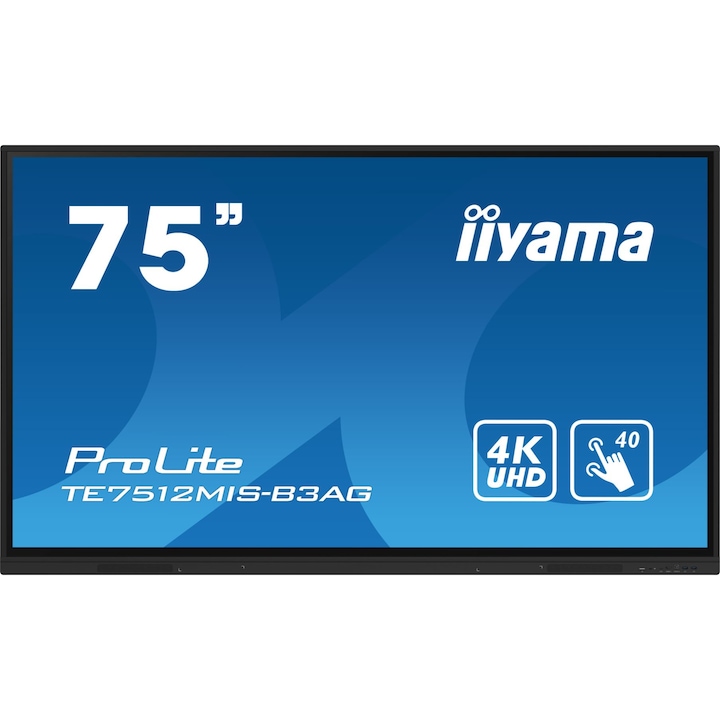 Monitor IIYAMA ProLite TE7512MIS-B3AG, 4K, IPS, érintőképernyő, fekete, 75 hüvelyk